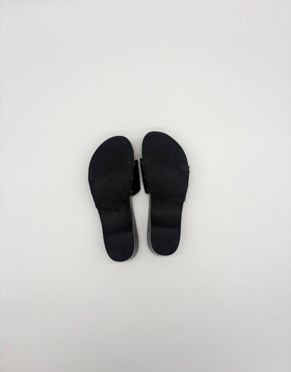 Vintage Chanel Black Wooden Platform Sidle Sandals