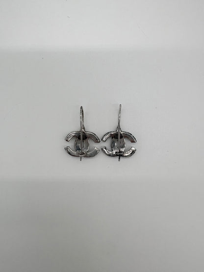 Chanel Sliver Plated CC Logo Drop Earrings