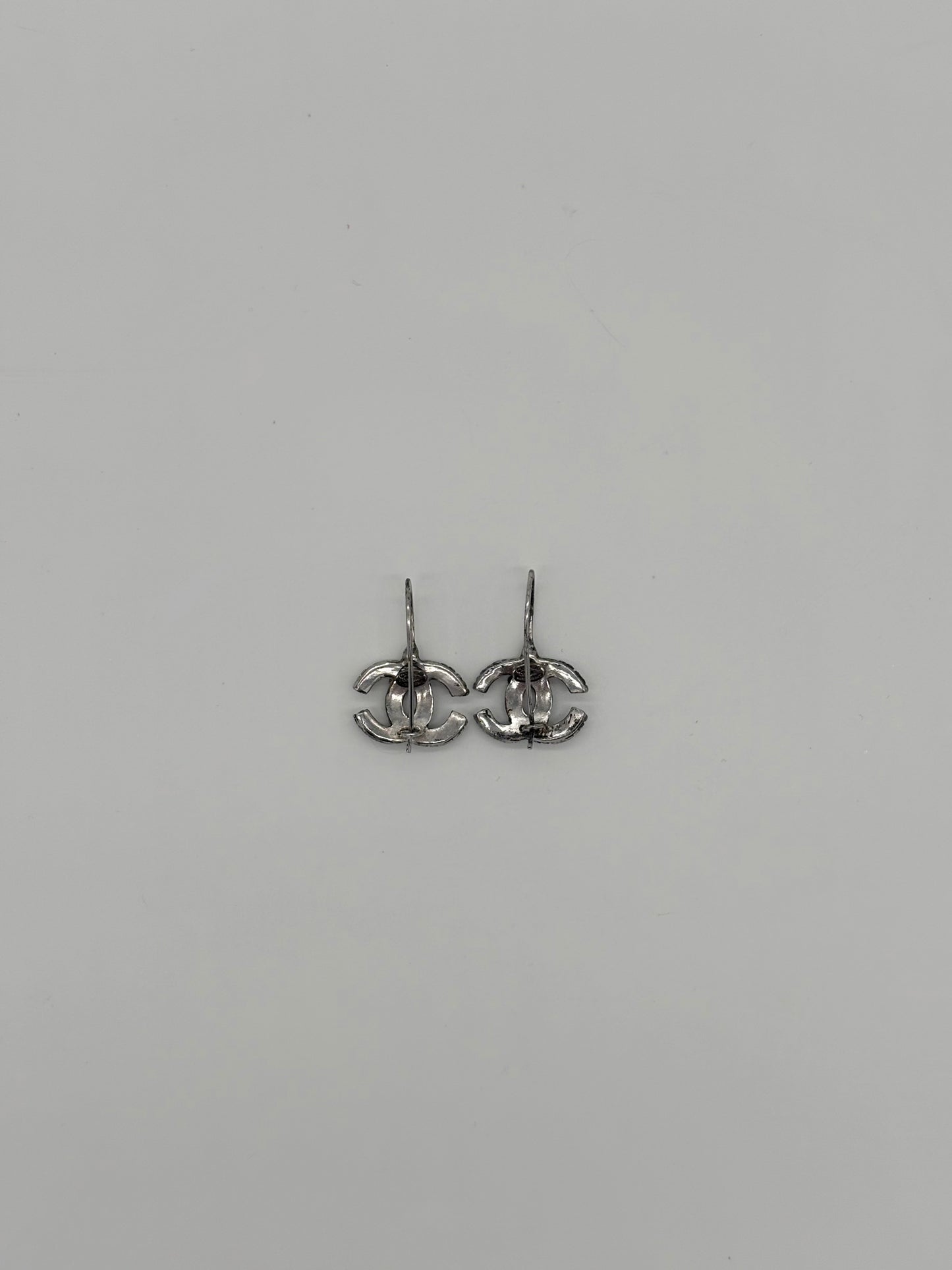 Chanel Sliver Plated CC Logo Drop Earrings