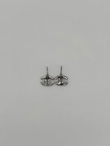 Chanel Sliver Plated CC Logo Drop Earrings