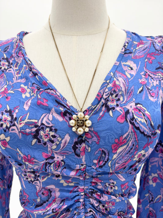 Chanel CC Faux Pearl Flower Pendent Necklace