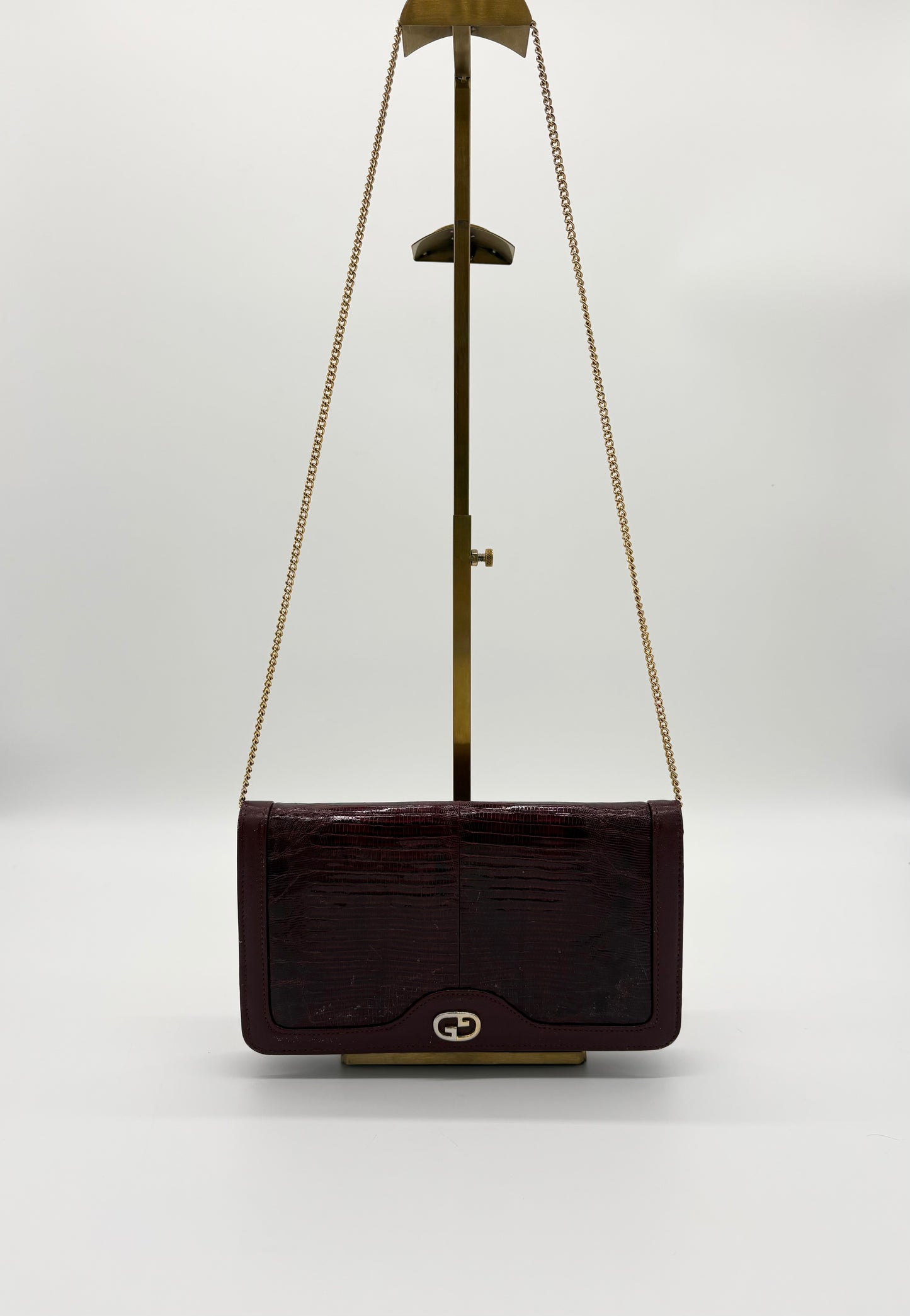 Vintage Gucci LizardCalfskin Clutch With Chainstrap
