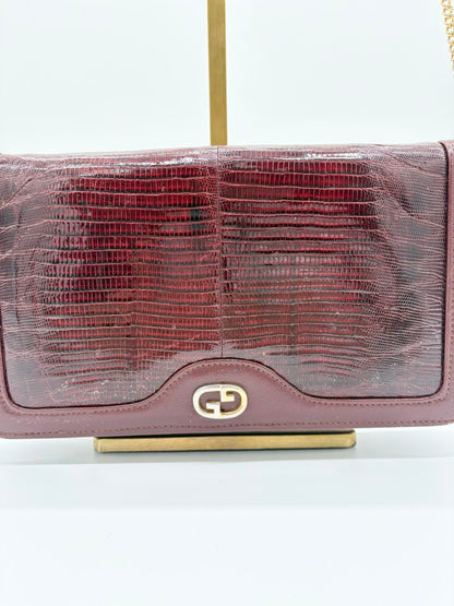 Vintage Gucci LizardCalfskin Clutch With Chainstrap