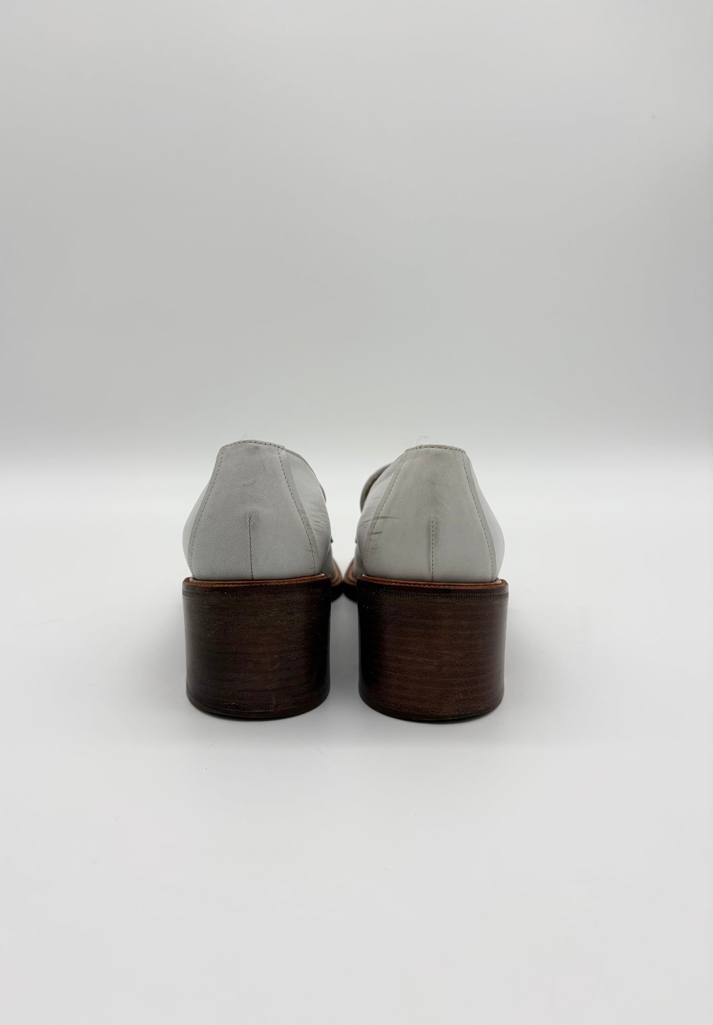 Fendi White Leather Block Heel Loafers