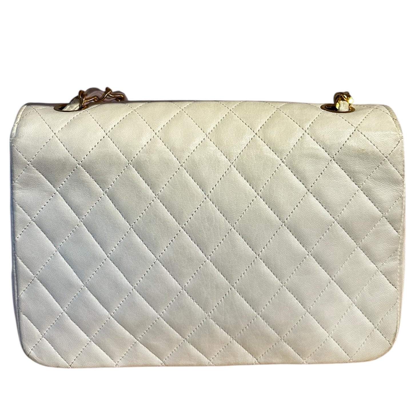 1980s Chanel White Lambskin Diana Flap Bag with 24K gold hardware from Karl Lagerfeld era.***SOLD***