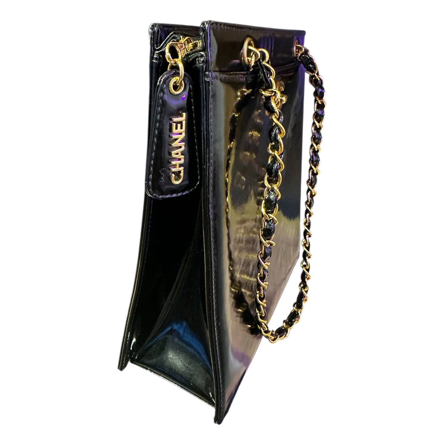 1980s Chanel Black Patent Leather 24K Gold Plated Hardware tote from Karl Lagerfeld era. ***SOLD***