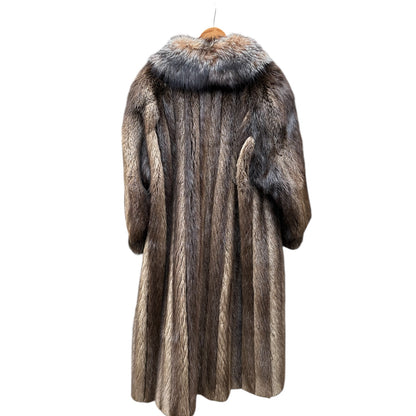 Brown Racoon Fur with Silver Fox Tuxedo Collar Full length