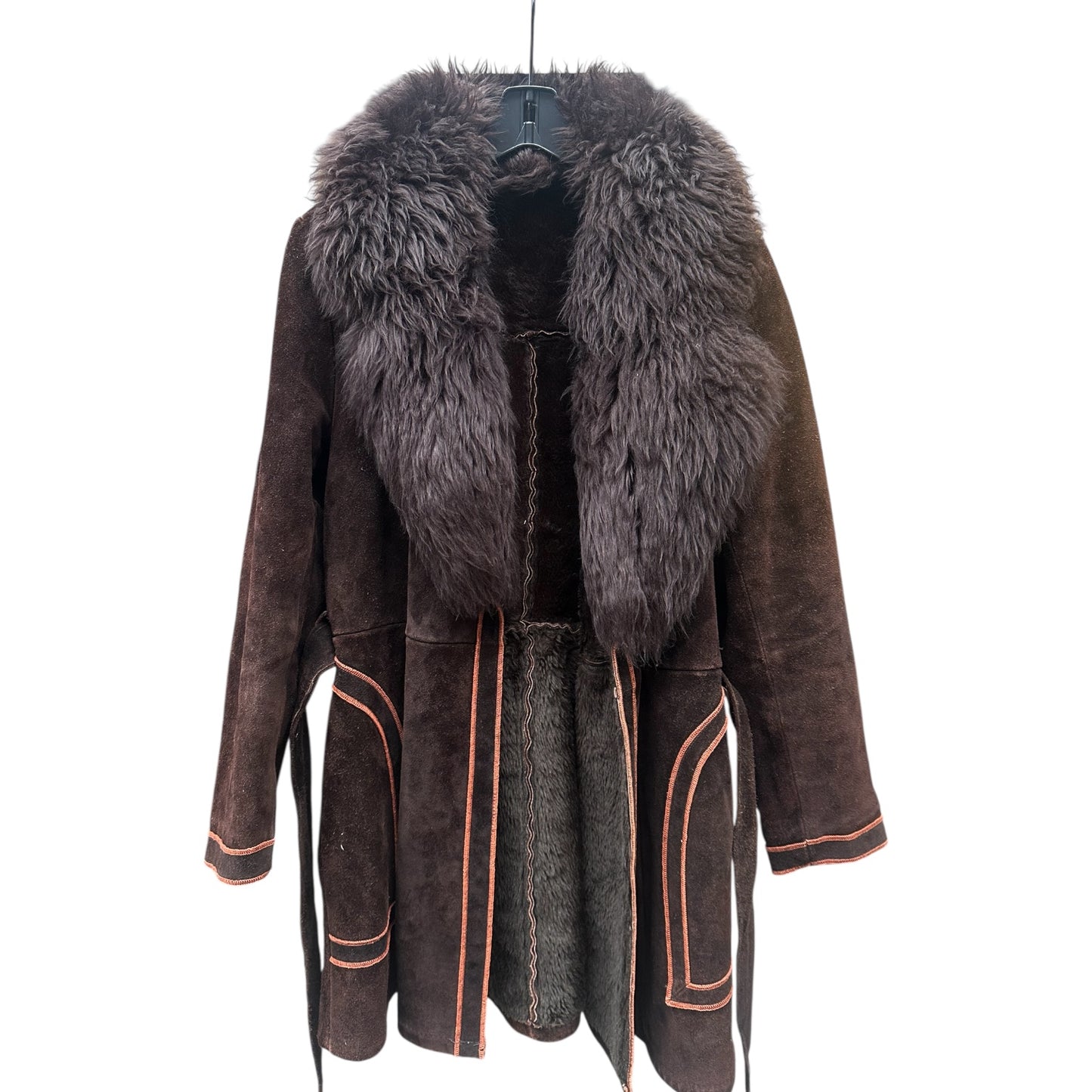 Knee Length Brown Suede Coat Lamb Collar