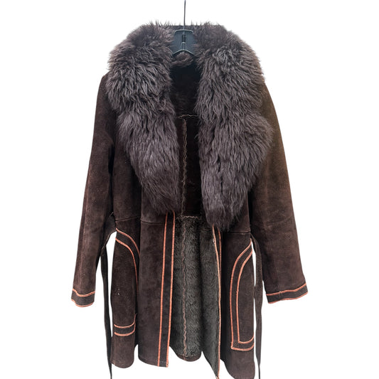Knee Length Brown Suede Coat Lamb Collar
