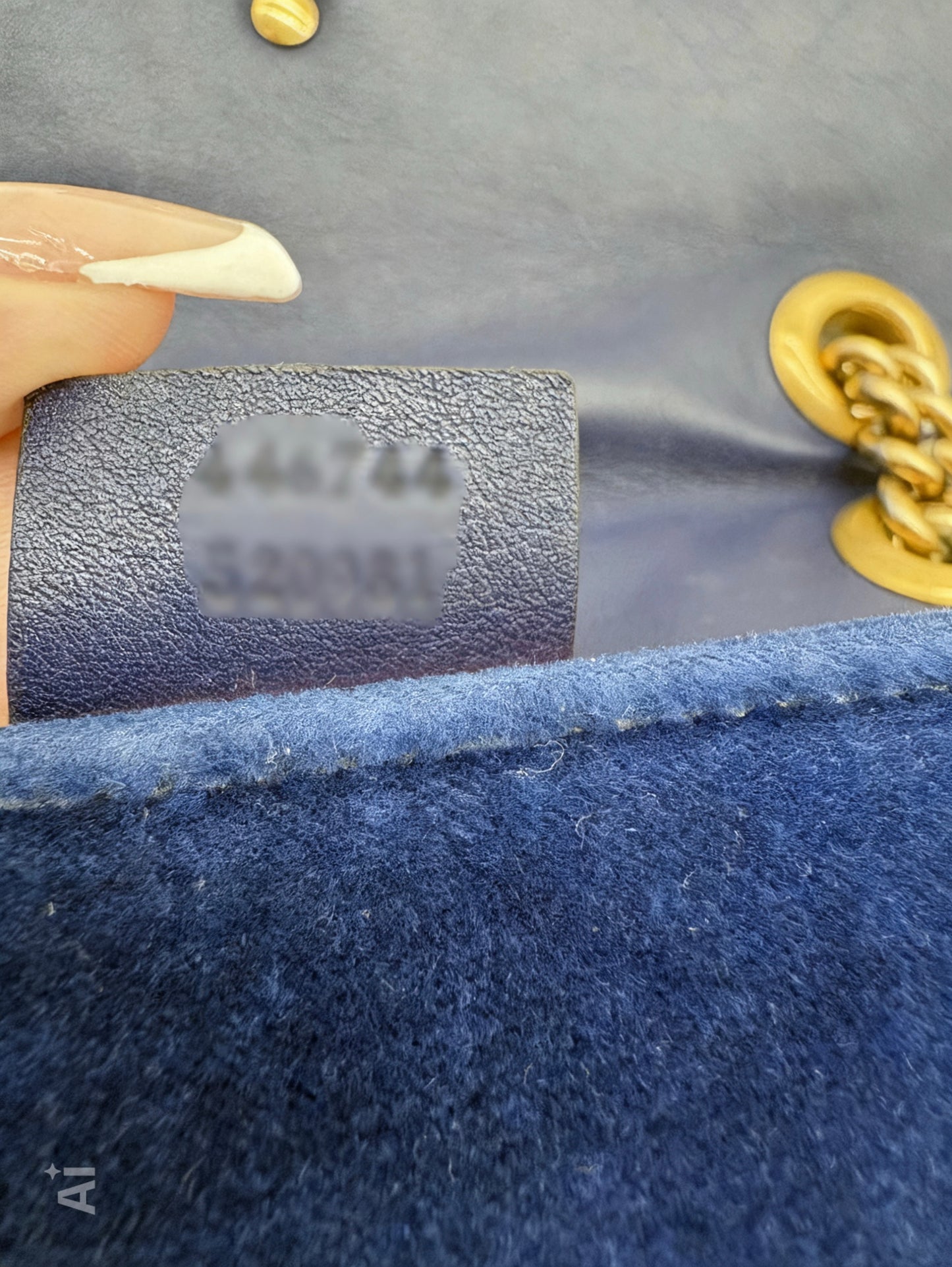 Gucci Marmot Blue Velvet Bag with Gold Hardware